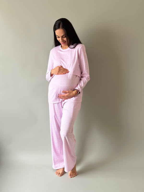Pijama de maternidad y lactancia •Abanico lila•