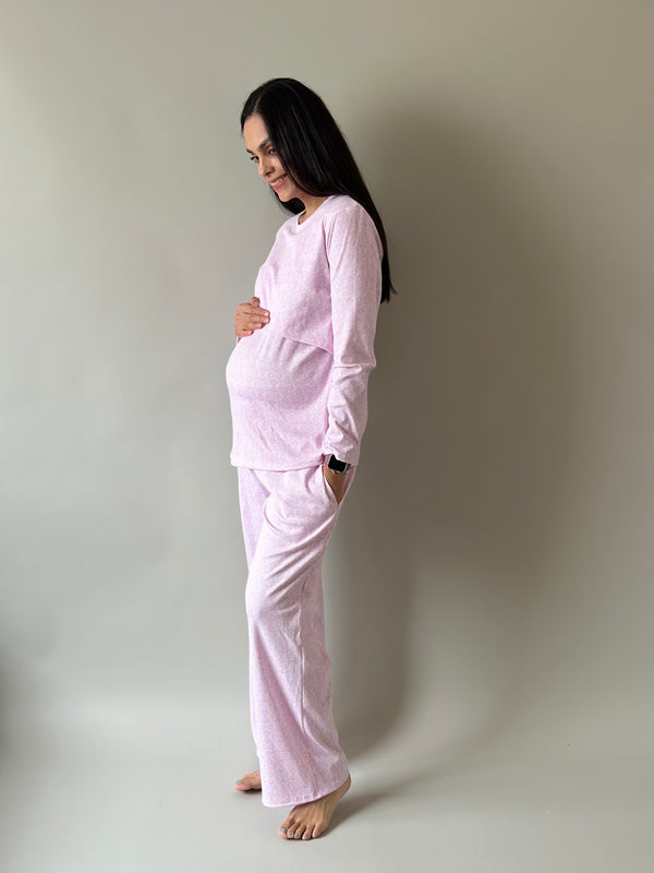 Pijama de maternidad y lactancia •Abanico lila•