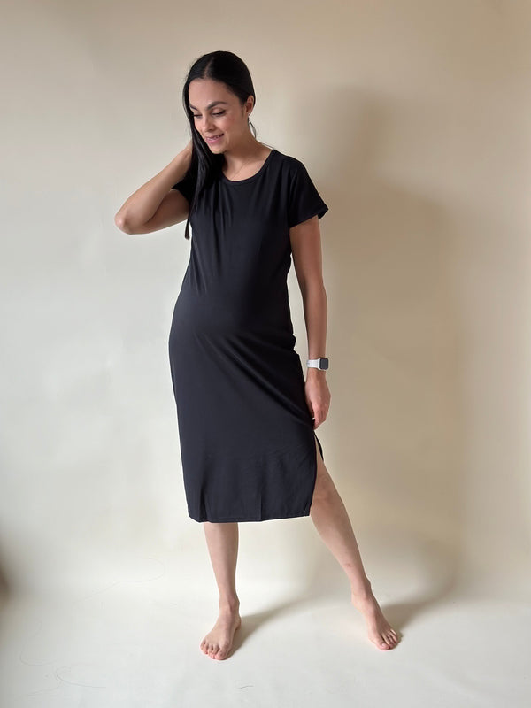 Vestido de maternidad con algodón •Negro•