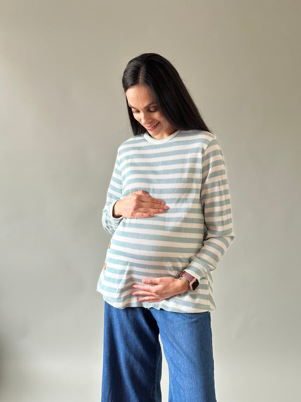 Sudadera de maternidad y lactancia •green lines button•
