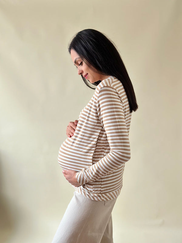 Blusa de maternidad y lactancia •Rayas arena•