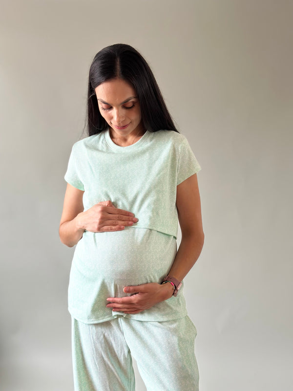 Pijama de maternidad y lactancia •Abanico menta•