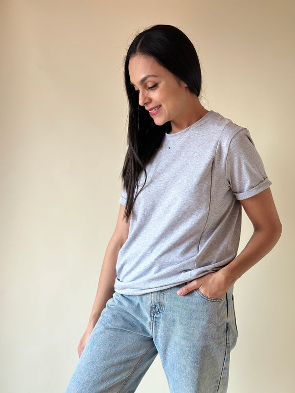 Playera de lactancia con CIERRE FRONTAL •Gris jaspe•