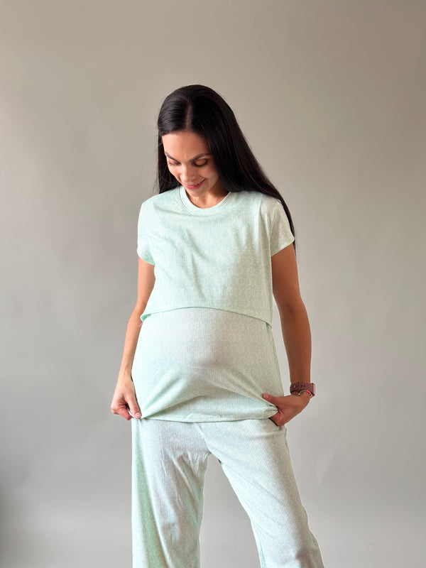 Pijama de maternidad y lactancia •Abanico menta•