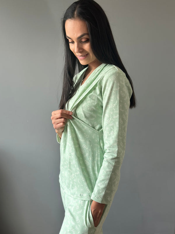Pijama de maternidad y lactancia •Menta• con ALGODÓN