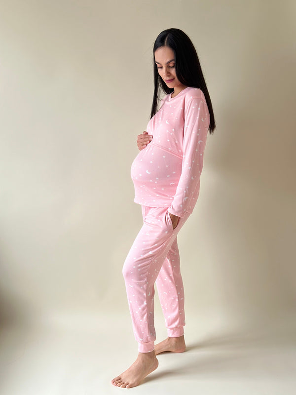 Pijama de maternidad y lactancia •Estrellas rosa• SUPER SOFT