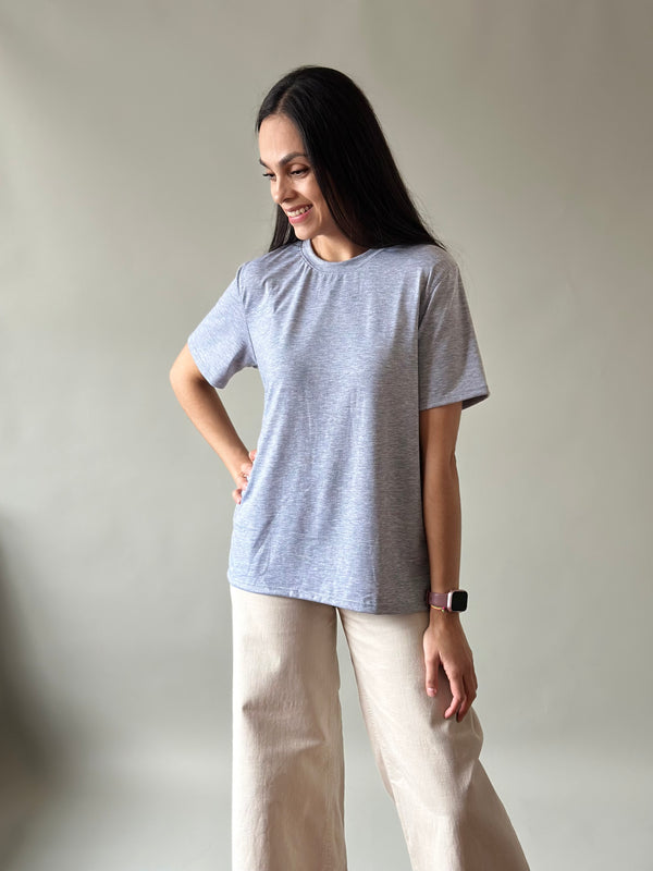 Playera de maternidad y lactancia •Gris jaspe•