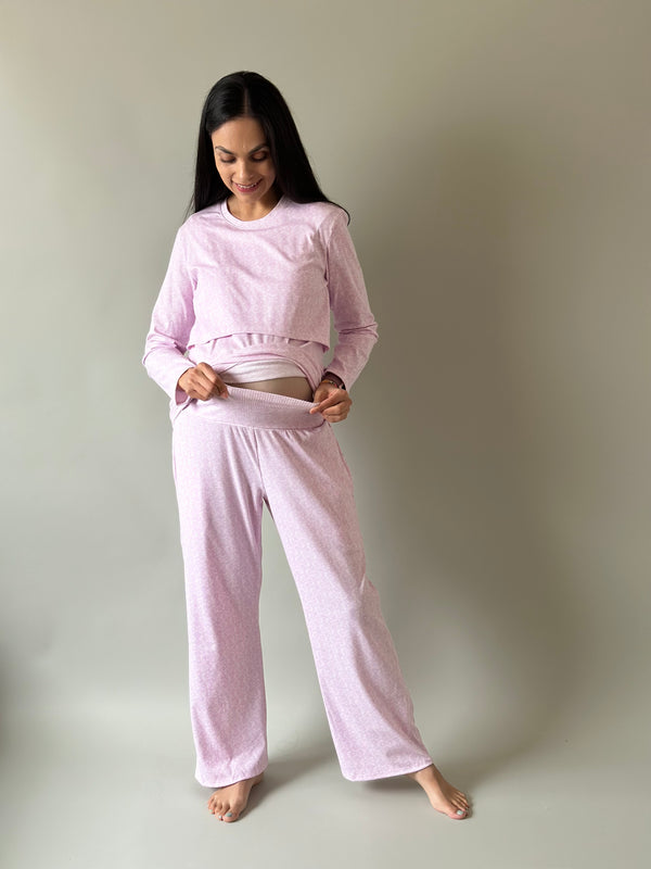 Pijama de maternidad y lactancia •Abanico lila•