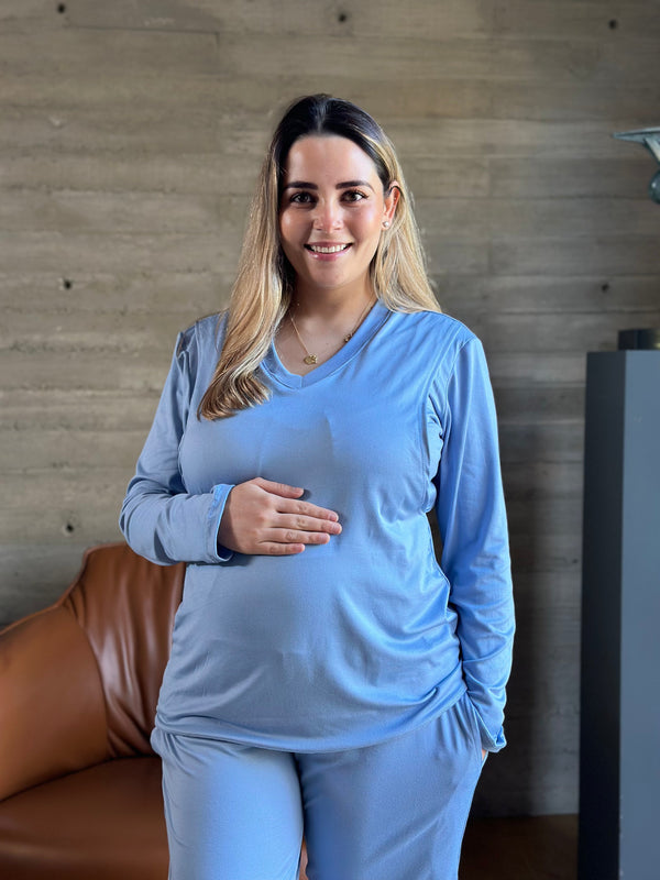 Pijama de maternidad y lactancia •Azul• SUPER SOFT