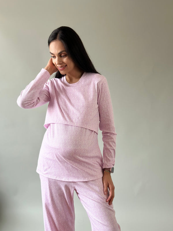 Pijama de maternidad y lactancia •Abanico lila•