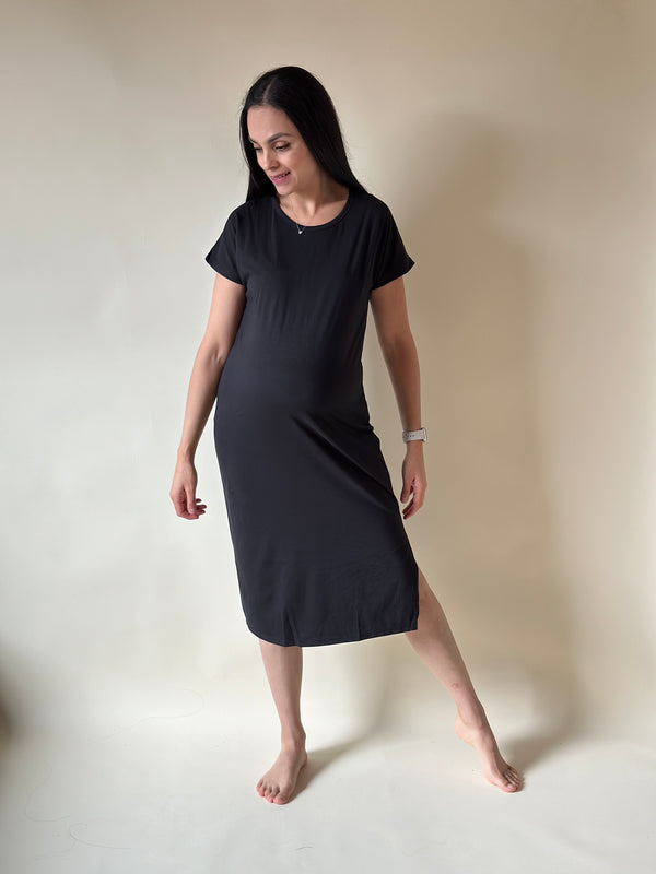 Vestido de maternidad con algodón •Negro•