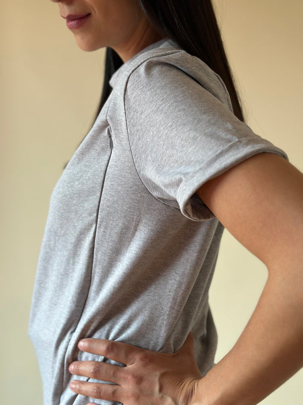 Playera de lactancia con CIERRE FRONTAL •Gris jaspe•
