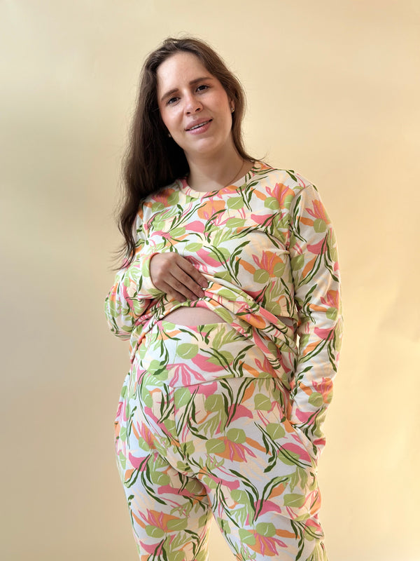 Pijama de maternidad y lactancia •Hoja tropical• SUPER SOFT