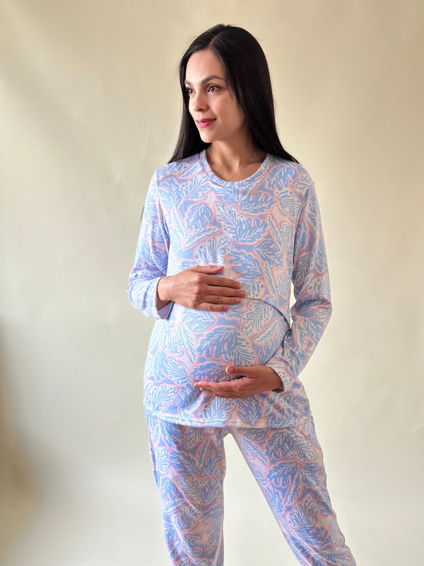 Pijama de mater y lact •AZUL-ROSA• SUPER SOFT