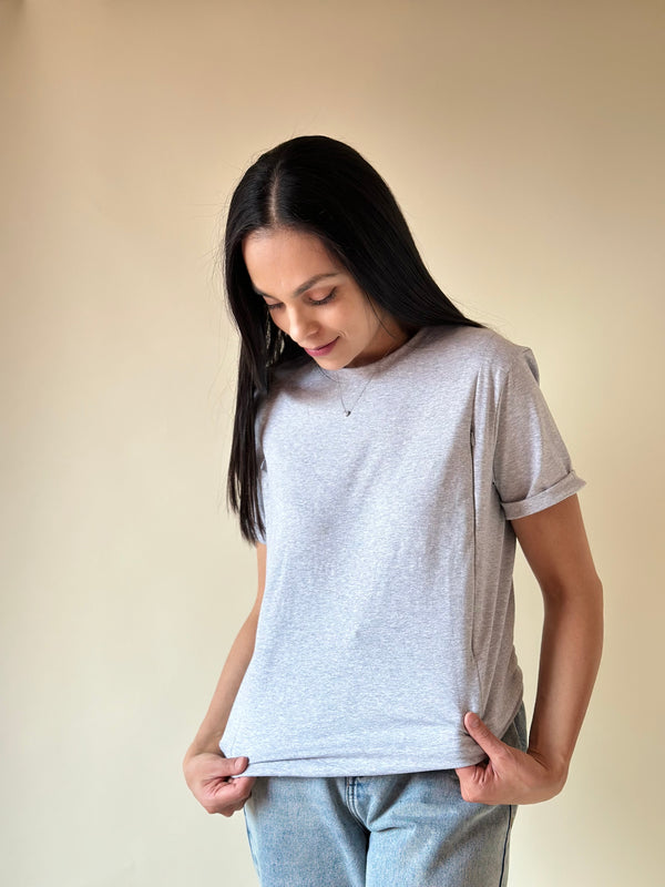 Playera de lactancia con CIERRE FRONTAL •Gris jaspe•