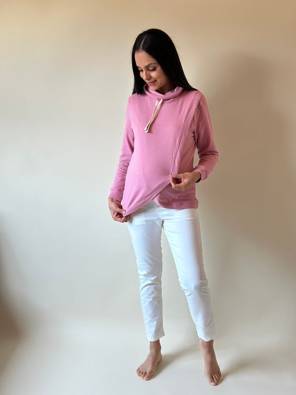 Sudadera de maternidad y lactancia CRUZADA •Rosa•