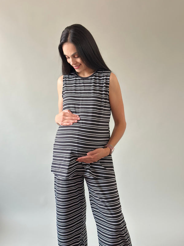 Set de embarazo y lactancia Maite •Rayas negro•