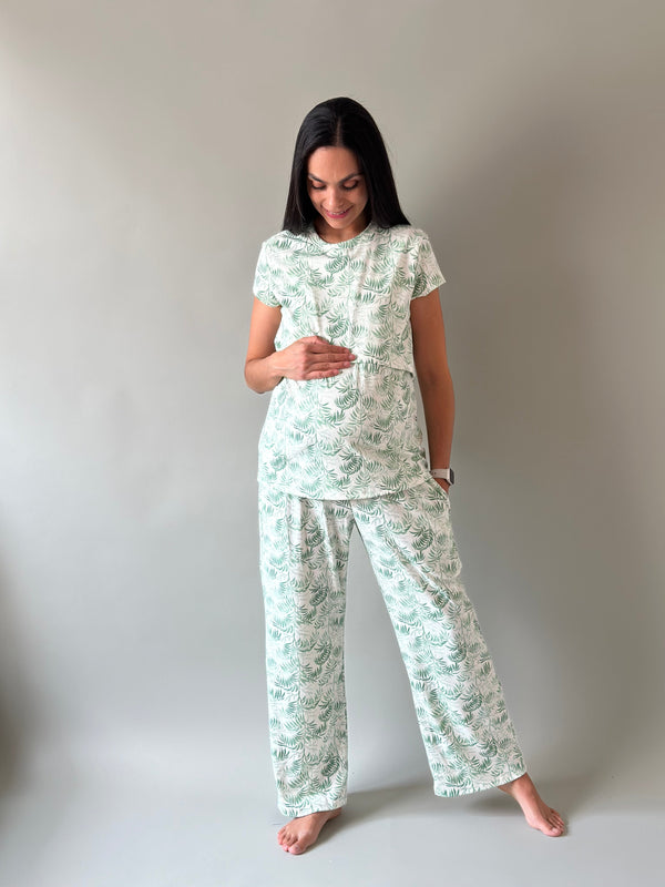 Pijama de maternidad y lactancia •Palmitas verde•