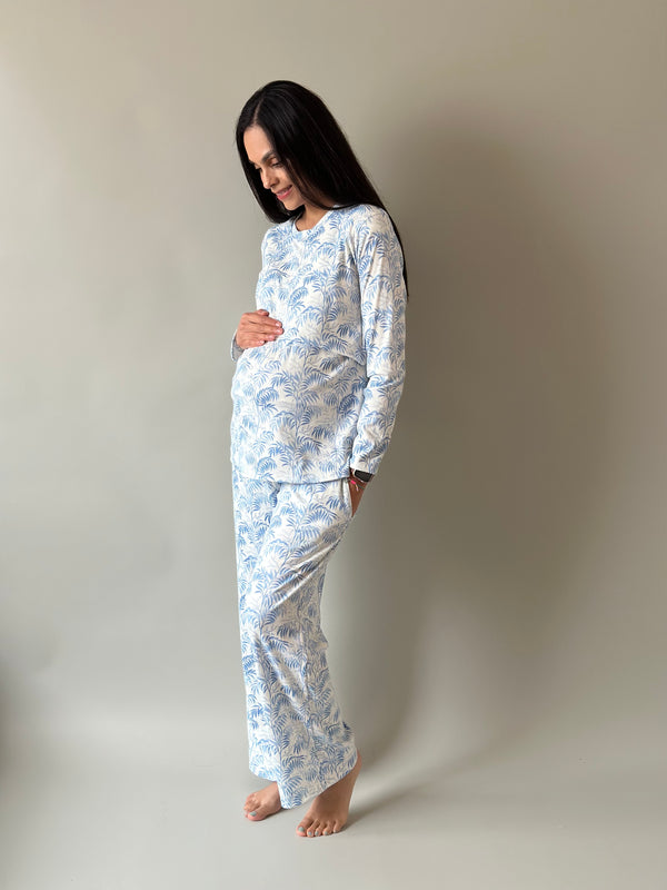 Pijama de maternidad y lactancia •Palmitas azul•