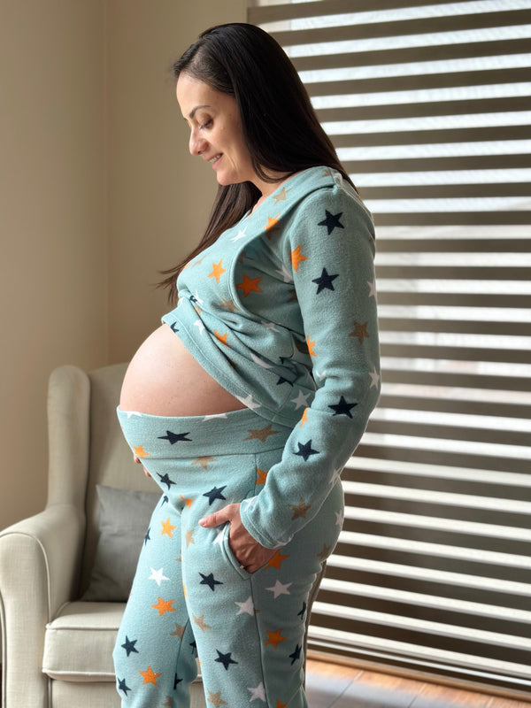 Pijama de maternidad y lactancia •Estrellas aqua• POLAR