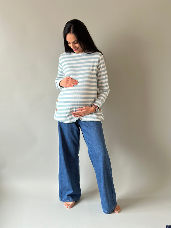 Sudadera de maternidad y lactancia •green lines button•