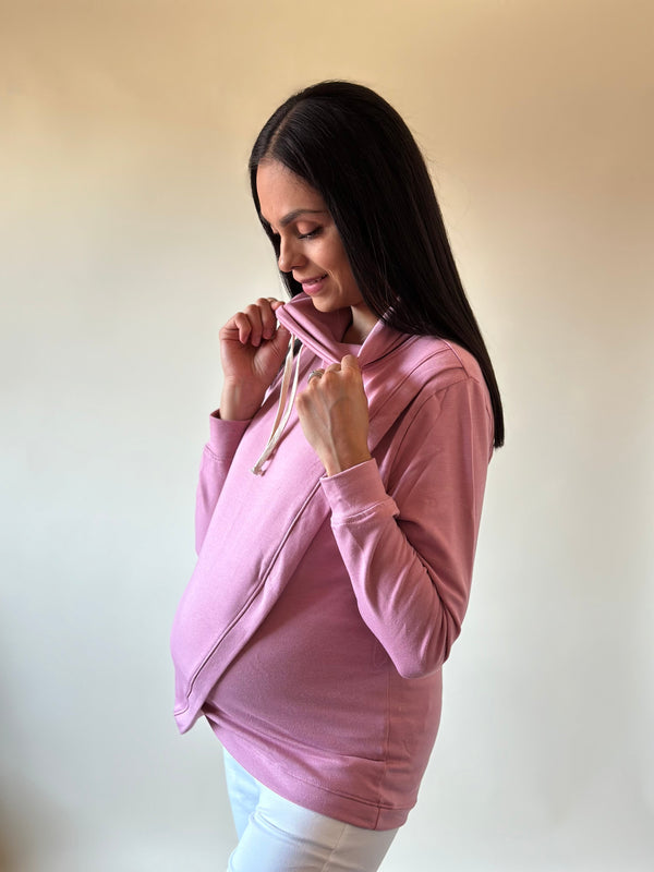 Sudadera de maternidad y lactancia CRUZADA •Rosa•