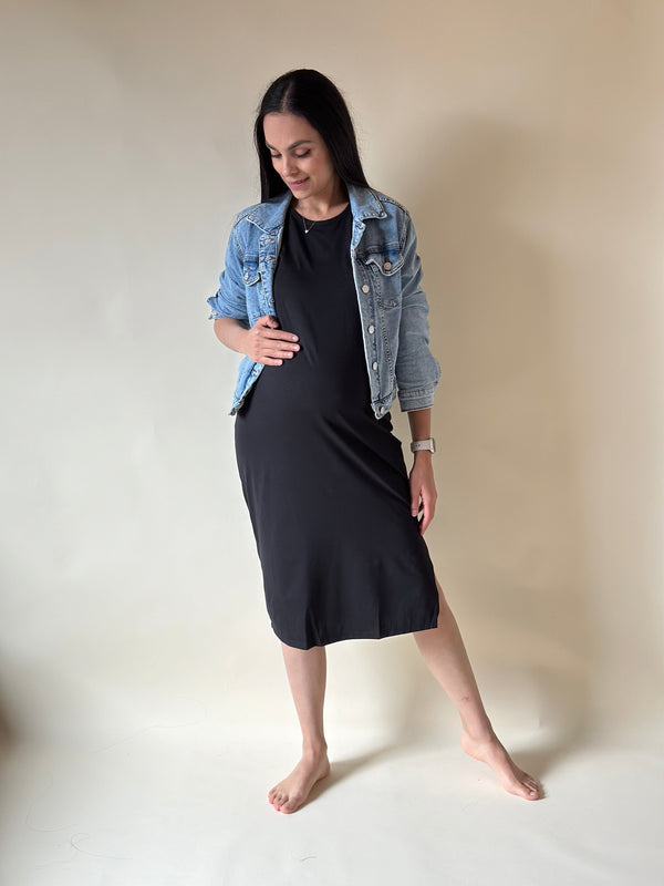 Vestido de maternidad con algodón •Negro•