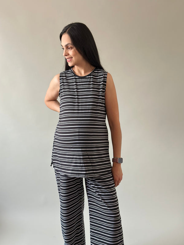 Set de embarazo y lactancia Maite •Rayas negro•