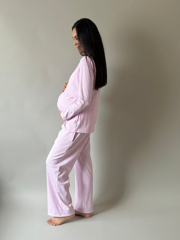 Pijama de maternidad y lactancia •Abanico lila•