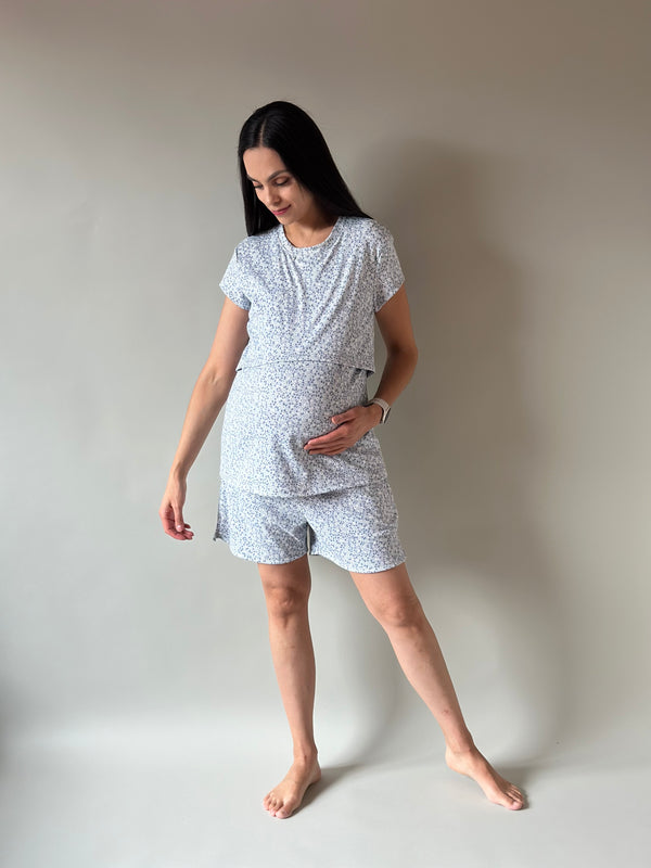 Pijama de short maternidad y lactancia •Mini Gris•