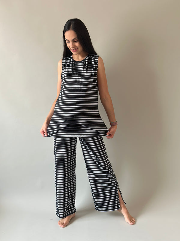 Set de embarazo y lactancia Maite •Rayas negro•
