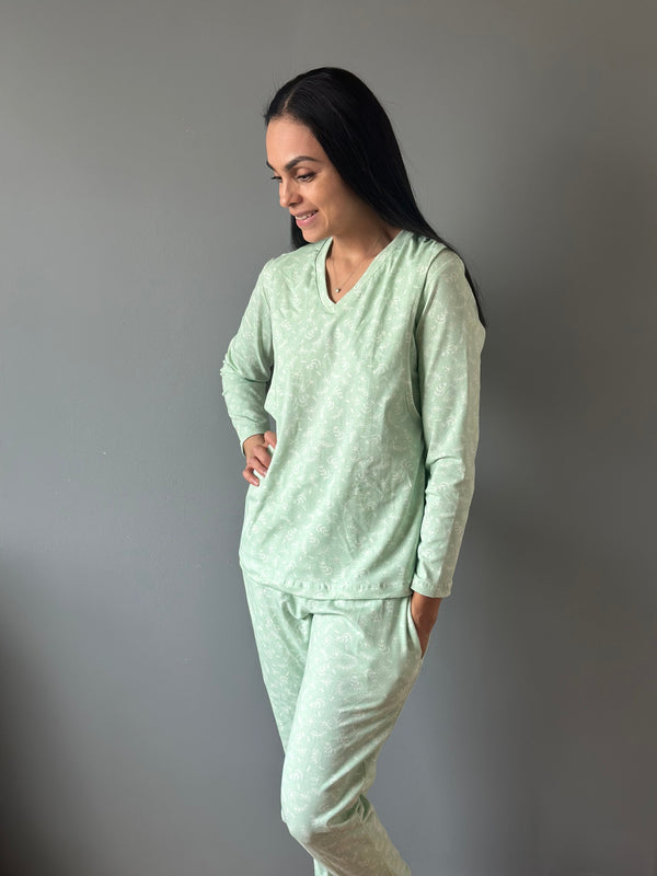 Pijama de maternidad y lactancia •Menta• con ALGODÓN