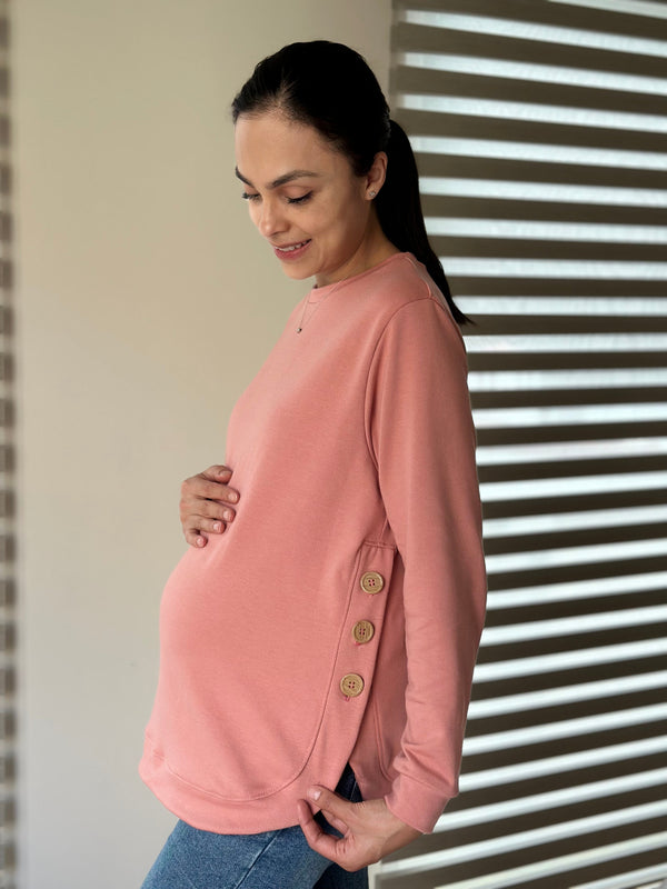 Sudadera de maternidad y lactancia •Pink button•