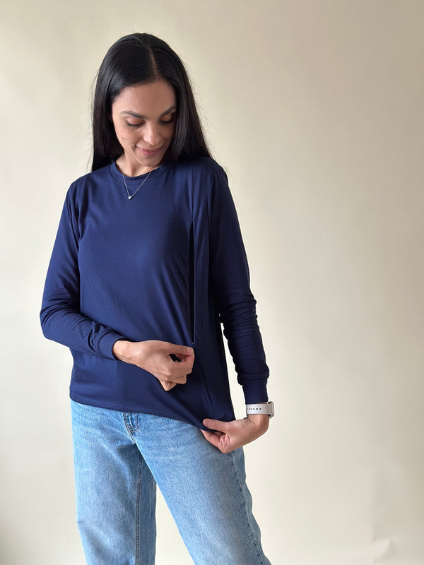 Playera manga larga con cierres •Azul marino•