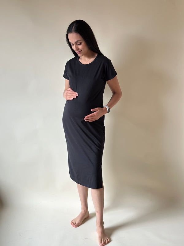 Vestido de maternidad con algodón •Negro•