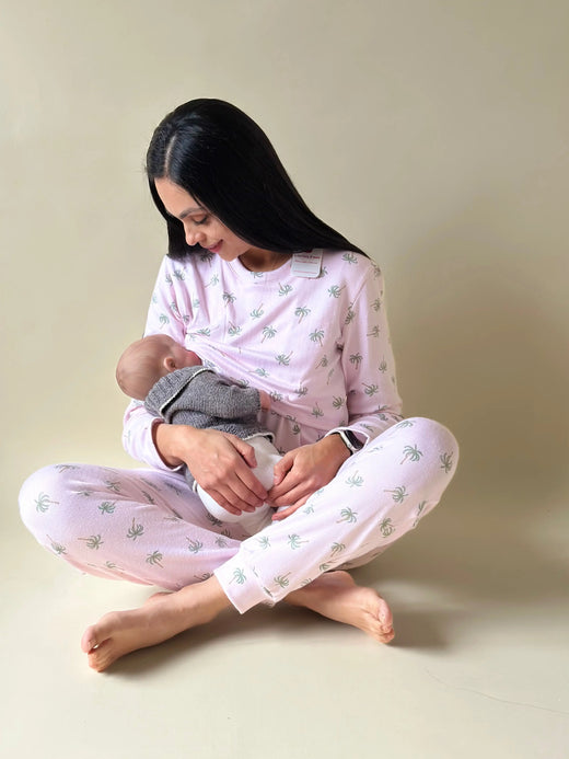 Pijama de maternidad y lactancia •Palmeras rosa• SUPER SOFT