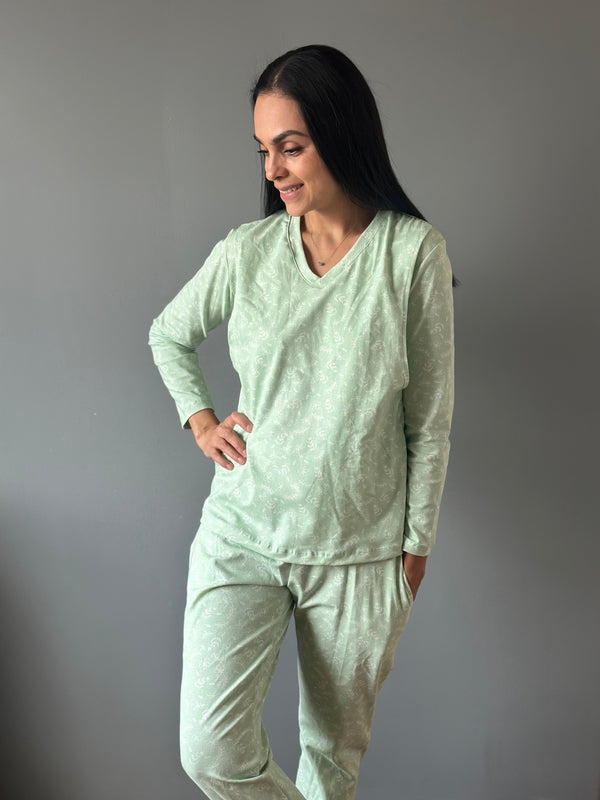 Pijama de maternidad y lactancia •Menta• con ALGODÓN