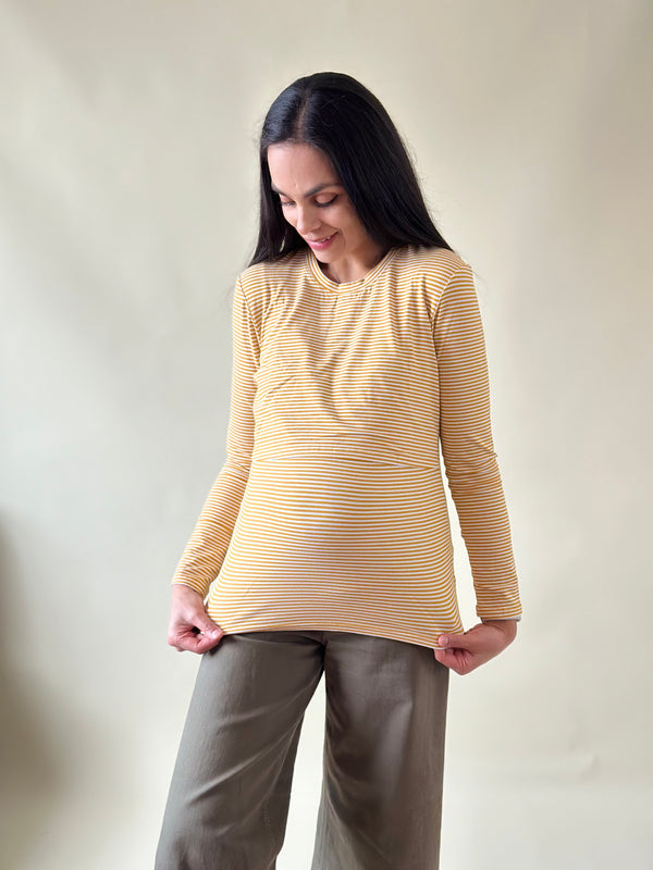 Blusa de maternidad y lactancia •rayas mostaza•