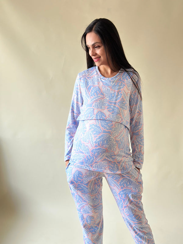 Pijama de mater y lact •AZUL-ROSA• SUPER SOFT