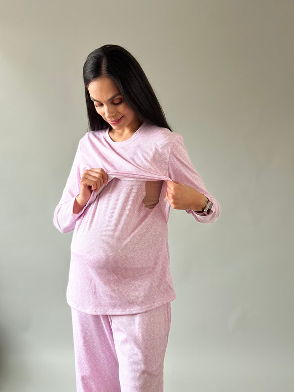 Pijama de maternidad y lactancia •Abanico lila•