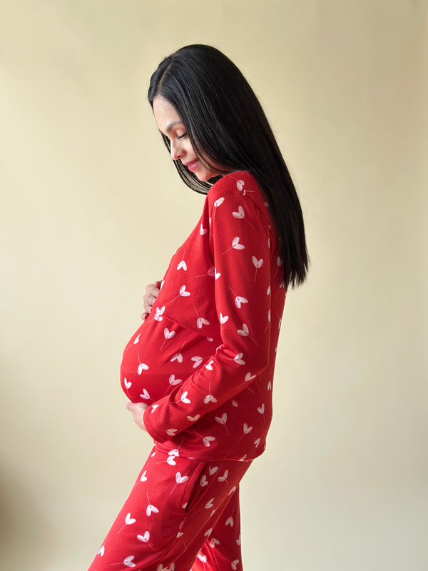 Pijama de mater y lact •Valentines Red • SUPER SOFT