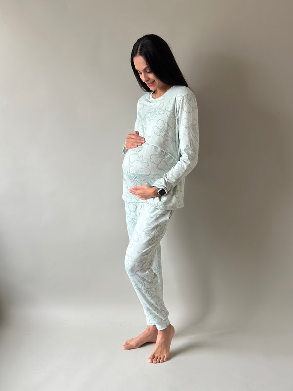 Pijama de maternidad y lactancia •Tulipán verde• SUPER SOFT