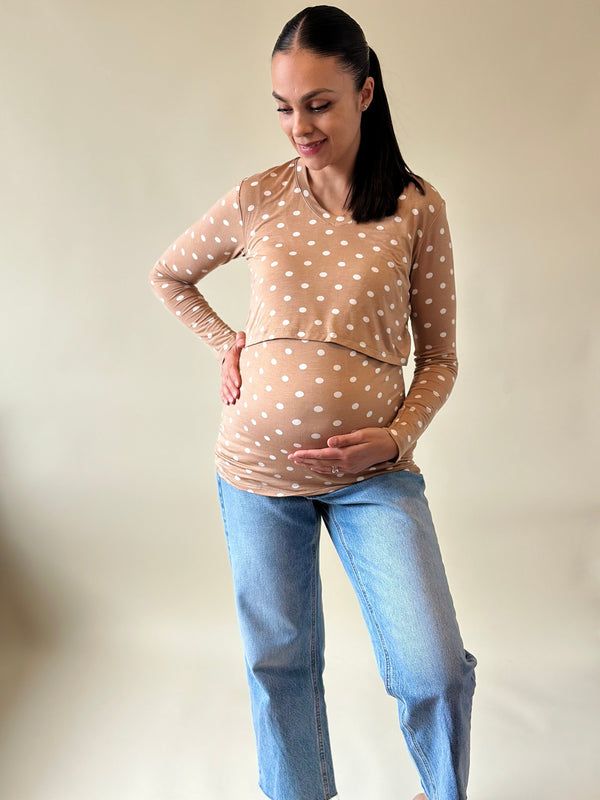 Blusa de maternidad y lactancia •Súper puntos camello•