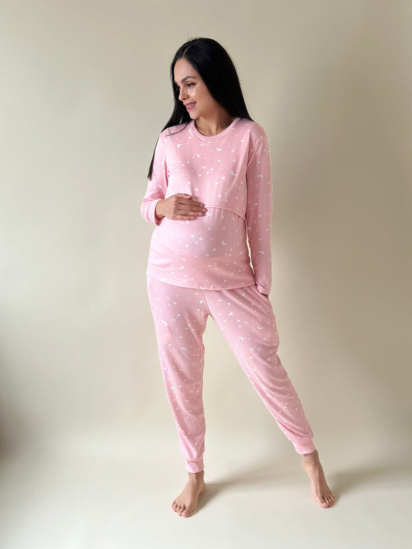 Pijama de maternidad y lactancia •Estrellas rosa• SUPER SOFT