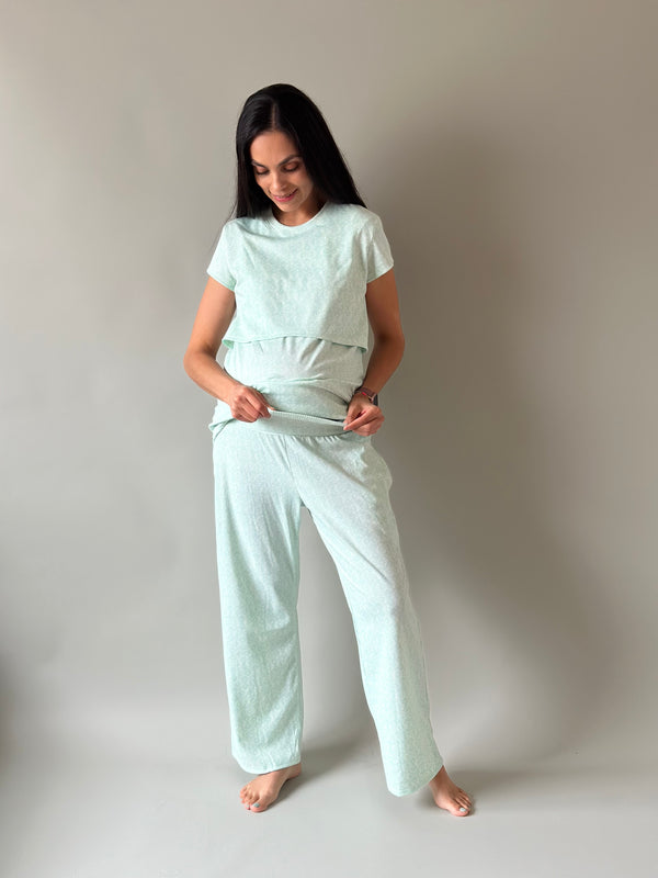 Pijama de maternidad y lactancia •Abanico menta•