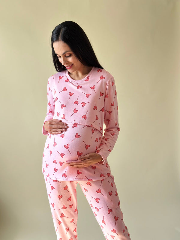 Pijama de mater y lact •Valentines Pink • SUPER SOFT