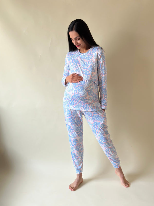 Pijama de mater y lact •AZUL-ROSA• SUPER SOFT