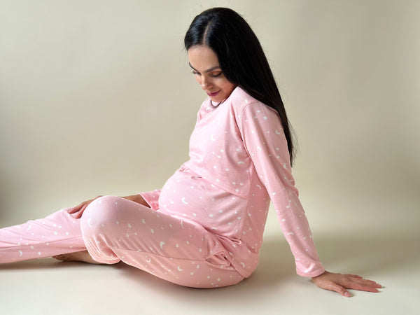 Pijama de maternidad y lactancia •Estrellas rosa• SUPER SOFT