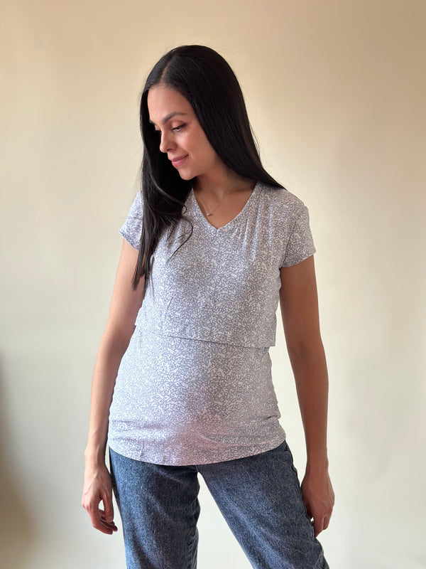 Blusa de maternidad y lactancia •Mini flor gris•