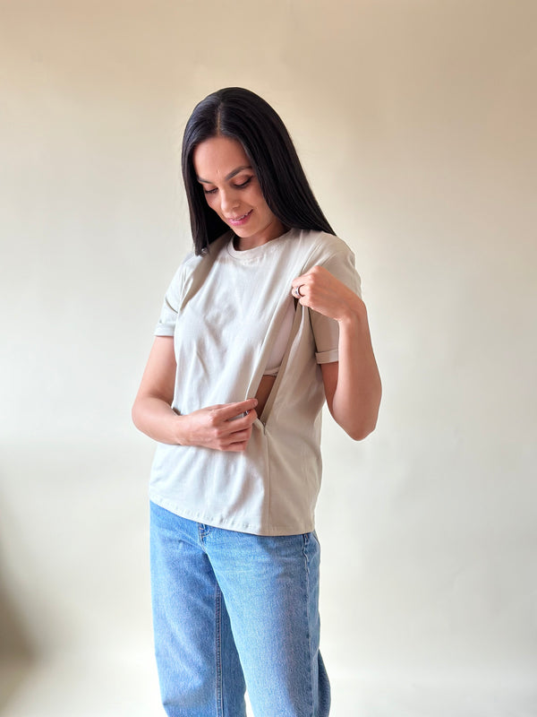 Playera de lactancia con cierres •Arena•